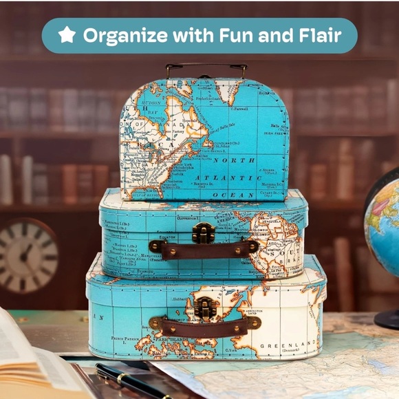 Jewelkeeper Paperboard Suitcases, 3 Vintage Decorative Storage boxes - Picture 14 of 17